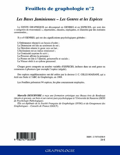 Feuillets de graphologie n°2, Les Bases Jaminiennes - Les Genres et les Espèces (9782747583589-back-cover)