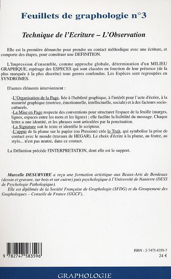 Feuillets de graphologie n°3, Technique de l'Ecriture - L'Observation (9782747583596-back-cover)
