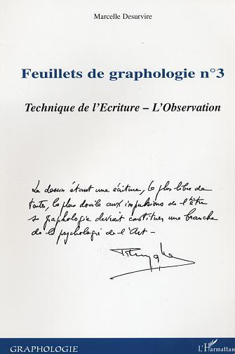 Feuillets de graphologie n°3, Technique de l'Ecriture - L'Observation (9782747583596-front-cover)