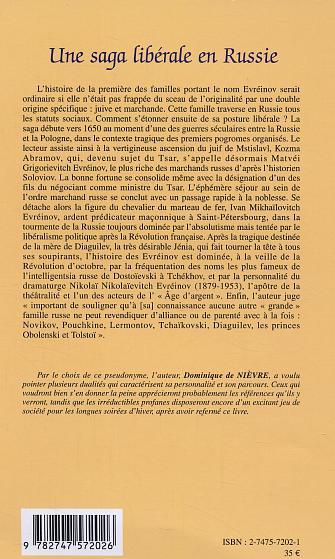 Une saga libérale en Russie, Les Evréinov, Juifs, marchands, nobles et artistes (1650-1950) (9782747572026-back-cover)