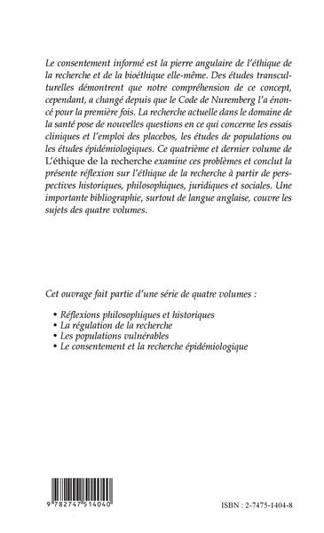 Le consentement et la recherche épidémiologique (9782747514040-back-cover)