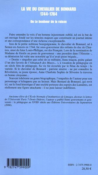 La vie du chevalier de Bonnard (1744-1784), Ou le bonheur de la raison (9782747599009-back-cover)