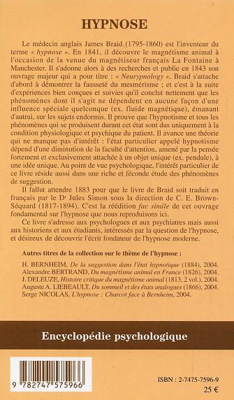 Hypnose, Ou traité du sommeil nerveux (9782747575966-back-cover)