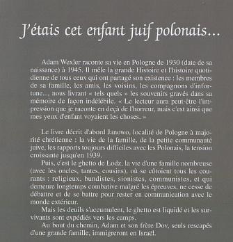 J'étais cet enfant juif polonais, 1930-1945 (9782747576611-back-cover)