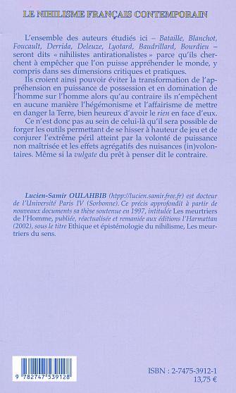 LE NIHILISME FRANÇAIS CONTEMPORAIN, Fondements et illustrations (9782747539128-back-cover)