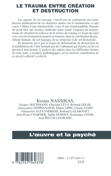 Le trauma entre création et destruction (9782747569378-back-cover)