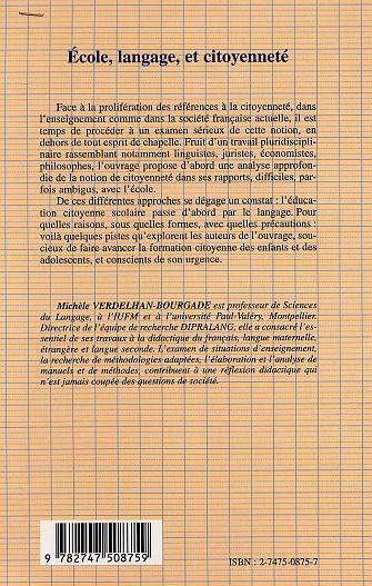 ECOLE, LANGAGE, ET CITOYENNETÉ (9782747508759-back-cover)