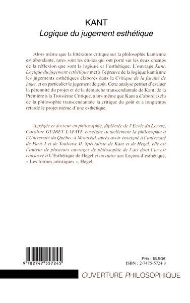 KANT, Logique du jugement esthétique (9782747557245-back-cover)