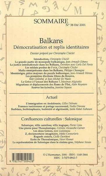 Confluences Méditerranée, Balkans : Démocratisation et replis identitaires (9782747509428-back-cover)