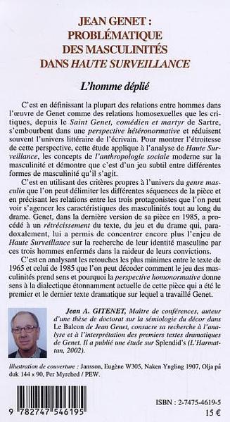Jean Genet problématique des masculinités dans Haute Surveillance, L'homme déplié (9782747546195-back-cover)