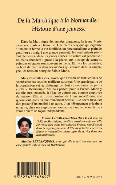 De la Martinique à la Normandie, Histoire d'une jeunesse (9782747563697-back-cover)