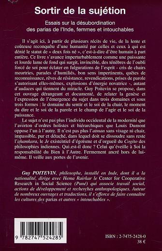 SORTIR DE LA SUJÉTION, Essais sur la désubordination des parias de l'Inde, femmes et intouchables (9782747524285-back-cover)