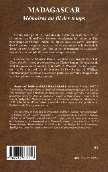 MADAGASCAR, Mémoires au fil des temps (9782747535823-back-cover)
