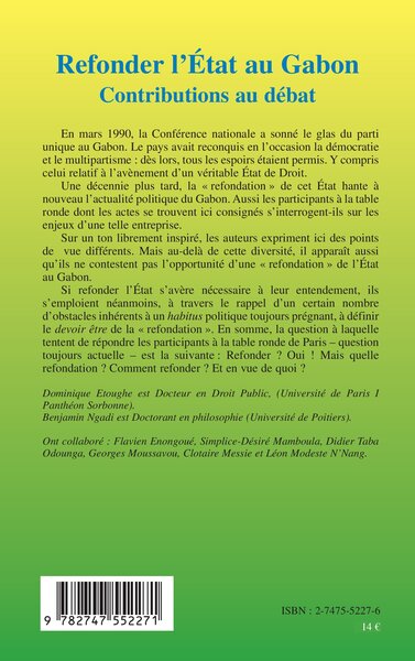 Refonder l'Etat au Gabon (9782747552271-back-cover)