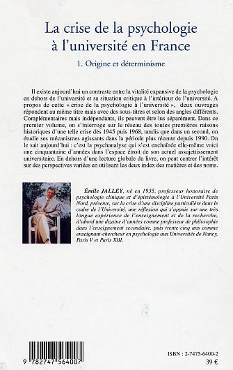 La crise de la psychologie à l'université en France, 1. Origine et déterminisme (9782747564007-back-cover)