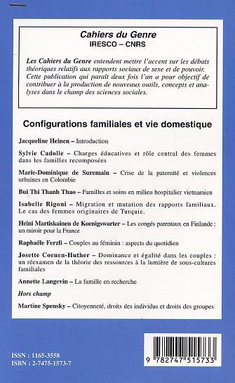 Cahiers du Genre, CONFIGURATIONS FAMILIALES ET VIE DOMESTIQUE (9782747515733-back-cover)