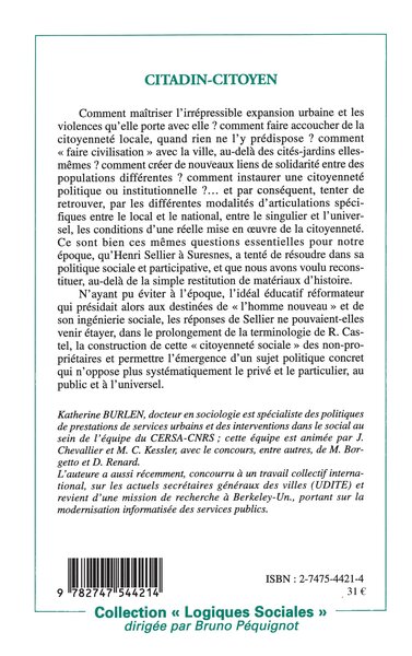 Citadin-citoyen, Citoyenneté politique et citoyenneté sociale (9782747544214-back-cover)