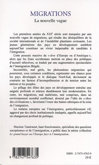 Migrations, La nouvelle vague (9782747547635-back-cover)