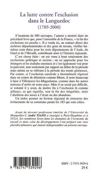 LA LUTTE CONTRE L'EXCLUSION DANS LE LANGUEDOC (1789-2000) (9782747539296-back-cover)