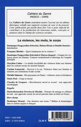 Cahiers du Genre, Violence, les mots, le corps (9782747555487-back-cover)