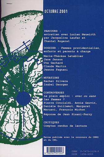 Travail, Genre et Sociétés, Femmes providentielles, enfants et parents à charge (9782747511247-back-cover)