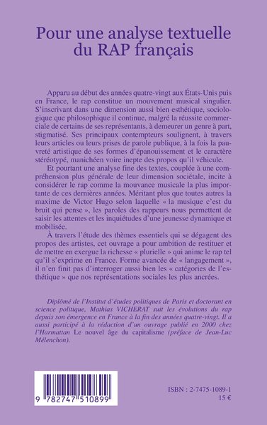 POUR UNE ANALYSE TEXTUELLE DU RAP FRANÇAIS (9782747510899-back-cover)