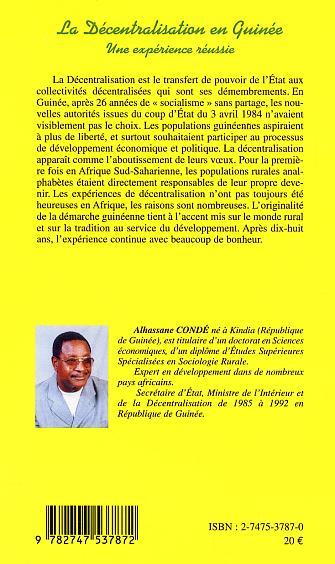 LA DECENTRALISATION EN GUINEE, Une expérience réussie (9782747537872-back-cover)