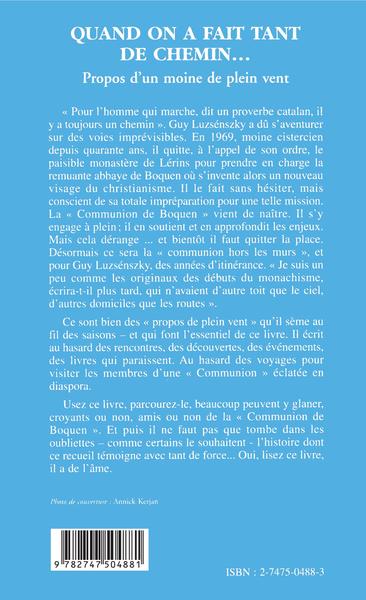 Quand on a fait tant de chemin..., Propos d'un moine de plein vent (9782747504881-back-cover)