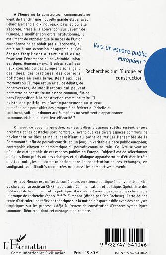 Vers un espace public européen ?, Recherches sur l'Europe en construction (9782747541046-back-cover)