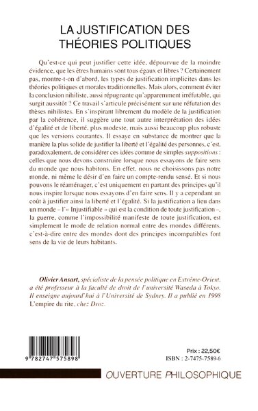 La justification des théories politiques, La liberté et l'égalité considérées comme des suppositions (9782747575898-back-cover)