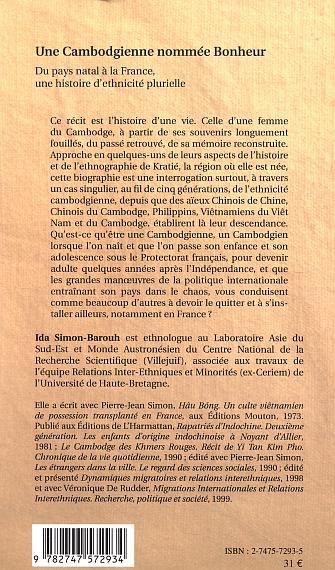 Saur Duong Phuoc, une Cambodgienne nommée Bonheur, Du pays natal à la France, une histoire d'ethnicité plurielle (9782747572934-back-cover)