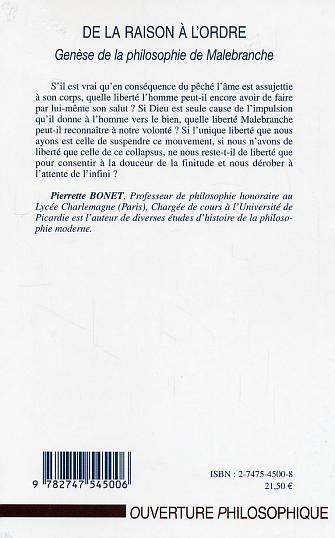 De la raison à l'ordre, Genèse de la philosophie de Malebranche (9782747545006-back-cover)