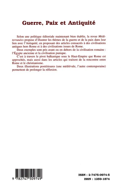 Méditerranées, GUERRE, PAIX ET ANTIQUITÉ (9782747509749-back-cover)