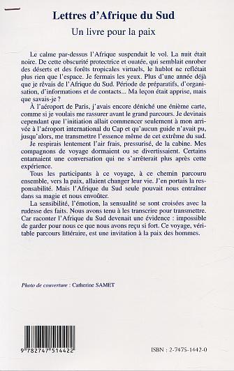 LETTRES D'AFRIQUE DU SUD, Un livre pour la paix (9782747514422-back-cover)