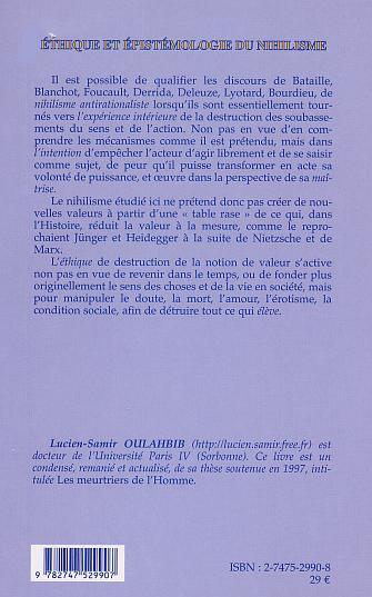 ÉTHIQUE ET ÉPISTÉMOLOGIE DU NIHILISME, Les meurtriers du sens (9782747529907-back-cover)