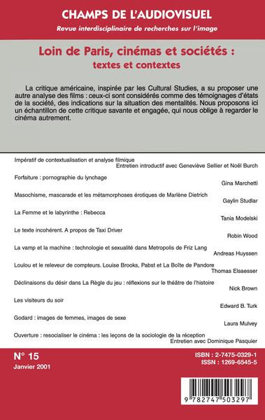 Champs de l'Audiovisuels (anciennement Champs Visuels), LOIN DE PARIS, CINÉMAS ET SOCIÉTÉS : textes et contextes (9782747503297-back-cover)