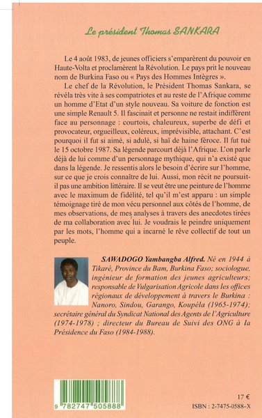 LE PRÉSIDENT THOMAS SANKARA, CHEF DE LA REVOLUTION BURKINABE : 1983-1987 - portrait (9782747505888-back-cover)