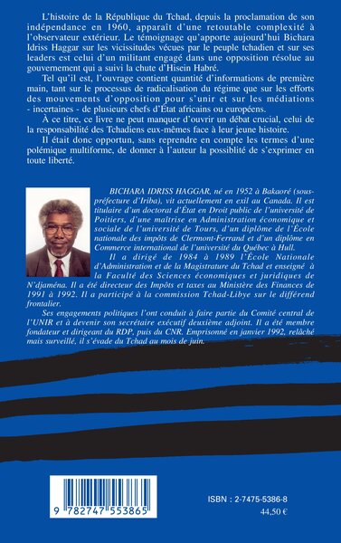 Tchad témoignage et combat politique d'un exilé (9782747553865-back-cover)