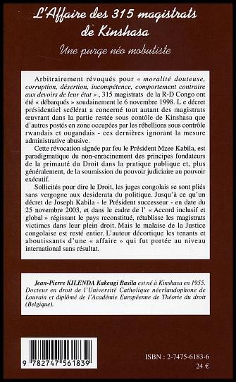 L'affaire des 315 magistrats de Kinshasa, Une purge néo mobutiste (9782747561839-back-cover)