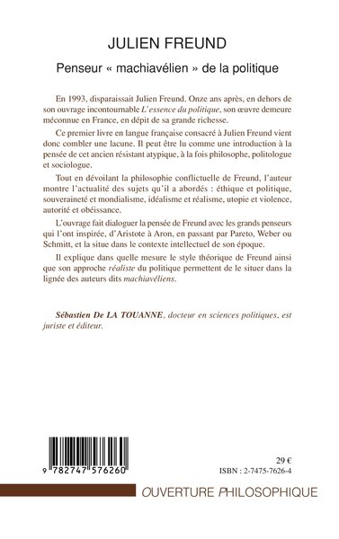 Julien Freund, Penseur "machiavélien" de la politique (9782747576260-back-cover)