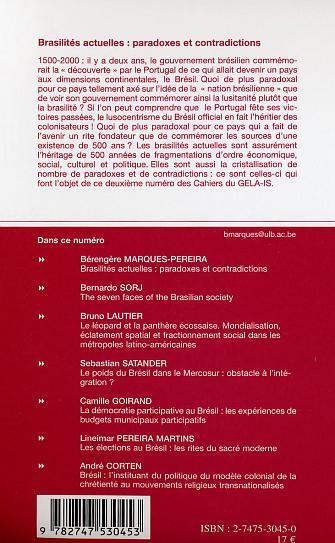 Cahiers du GELA-IS, BRASILITÉS ACTUELLES : PARADOXES ET CONTRADICTIONS (9782747530453-back-cover)