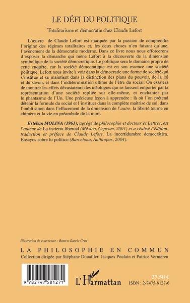 Le défi du politique, Totalitarisme et démocratie chez Claude Lefort (9782747581271-back-cover)