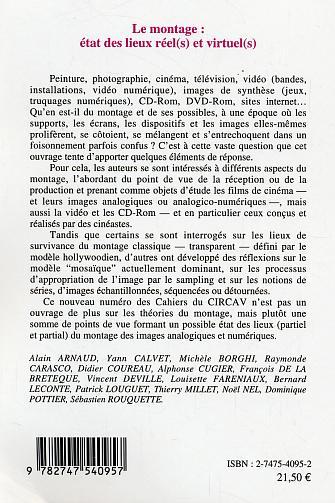 Cahiers du CIRCAV, Le montage : état des lieux réel(s) et virtuel(s) (9782747540957-back-cover)