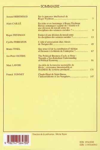 Cahiers d'économie Politique / Papers in Political Economy, Histoire de la pensée et théories (9782747564700-back-cover)