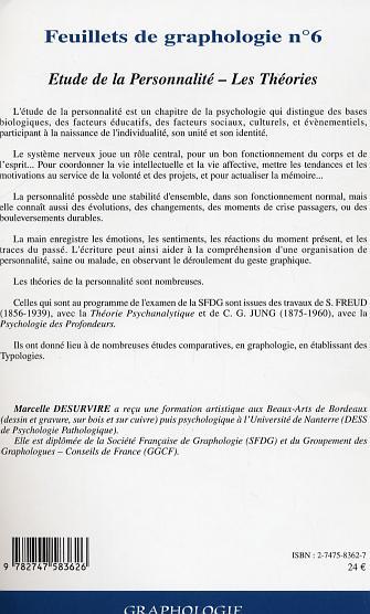 Feuillets de graphologie n°6, Etude de la Personnalité - Les Théories (9782747583626-back-cover)