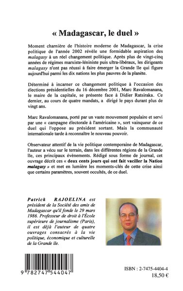 Madagascar, le duel, 16 décembre 2001 - 3 juillet 2002 (9782747544047-back-cover)