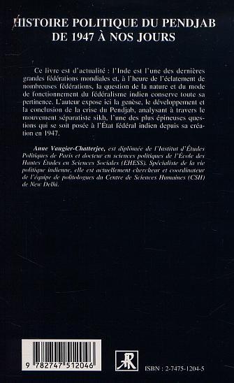 HISTOIRE POLITIQUE DU PENJAB DE 1947 A NOS JOURS (9782747512046-back-cover)