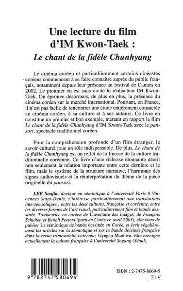 Une lecture du film d'IM Kwon-Taek : Le chant de la fidèle Chunhyang (9782747580694-back-cover)