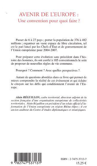 AVENIR DE L'EUROPE : UNE CONVENTION POUR QUOI FAIRE ? (9782747537131-back-cover)