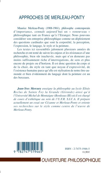 APPROCHES DE MERLEAU-PONTY (9782747519465-back-cover)